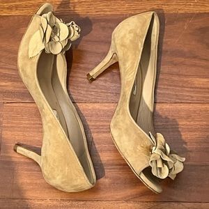 Suede comfortable flower open toe heels heel 1/2 inch